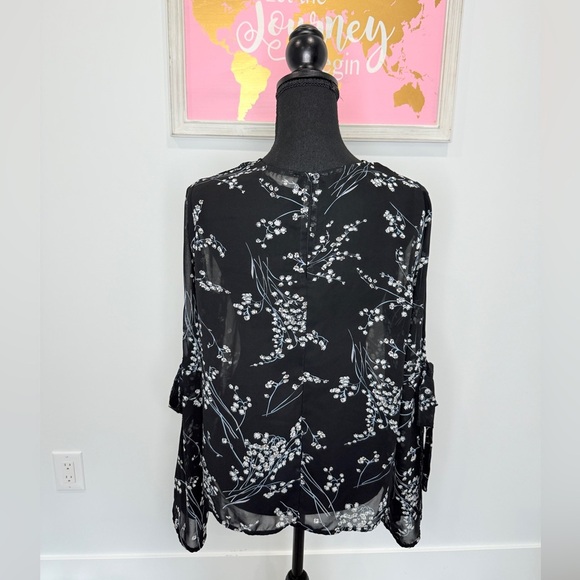 Cloud Chaser Sheer Black Floral Blouse with Tie Sleeves (L) - Picture 6 of 7